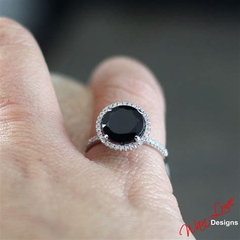 Black & White Diamond Halo Engagement Ring Round cut 3ct 14k