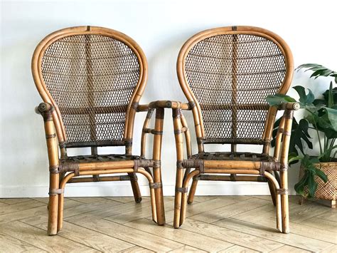 Set of 2 Bamboo Chairs - Fan Back Bamboo Rattan Dining Chairs ...