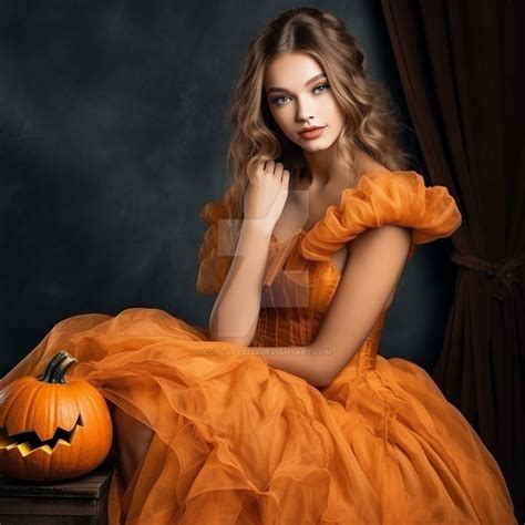 Woman in orange dress pumpkin inspired by Coolarts223 on DeviantArt