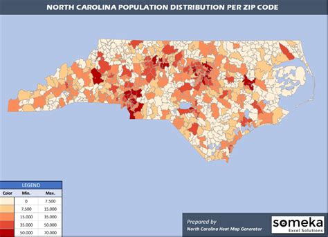 North Carolina Zip Code Map and Population List in Excel