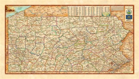 Pennsylvania Physical Antique Wall Map by Compart Maps - MapSales