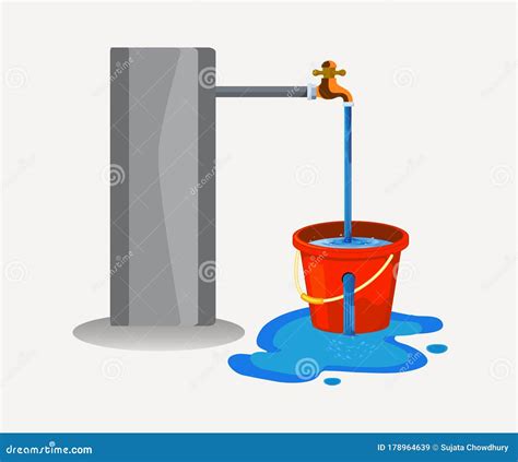 Water Waste From Running Tap. Wastage Of Water Theme For Save Water. Spread Water On Floor From ...