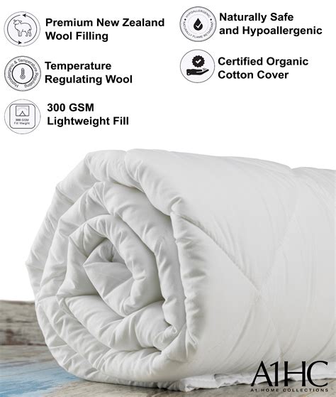 Mid-Weight All Season 100% New Zealand Wool Fill Duvet Insert 300 GSM Fill Weight 233TC ...