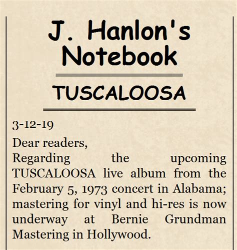 Neil Young News: TUSCALOOSA: Live Album - Neil Young & The Stray Gators ...