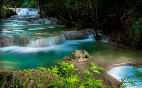 Wallpaper : landscape, forest, waterfall, garden, nature, reflection, green, blue, river ...