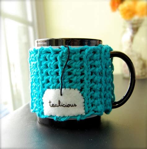 Personalized Tea Coffee Mug Cozy - Vibrant Blue Crocheted Cup Cosy | Mug cozy, Quick knitting ...
