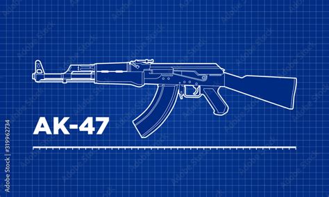 Vetor do Stock: AK-47 Kalashnikov machine gun blueprint vector illustration. | Adobe Stock