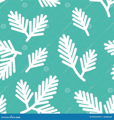 White Spruce Branch Silhouette Seamless Pattern Green Background ...