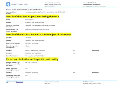 Electrical Installation Condition Report Template and Example