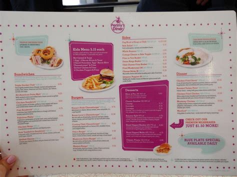 Menu at Penny's Diner restaurant, Morrill