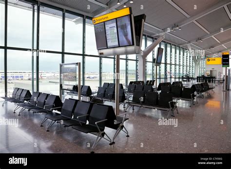 Empty departure Gate, terminal 5, Heathrow airport London UK Stock ...