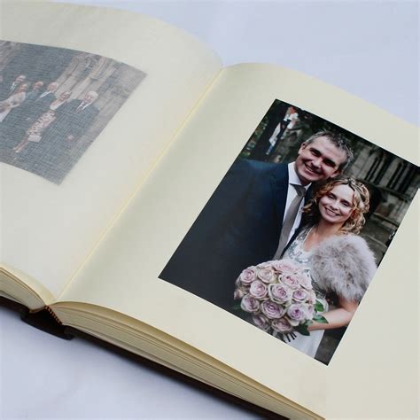 Classic Ivory Leather Wedding Photo Album - Handmade Leather Wedding Album