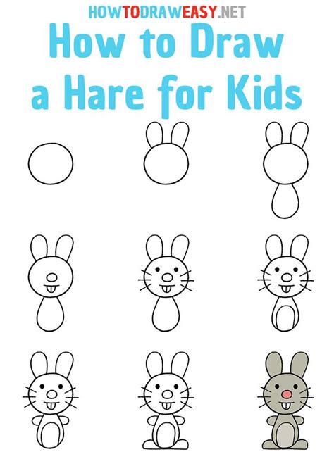 How to Draw a Hare step by step for Kids | Easy doodles drawings, Easy ...