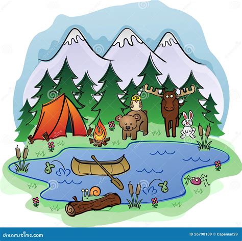 Camping Scene with Animals stock vector. Illustration of creatures - 26798139