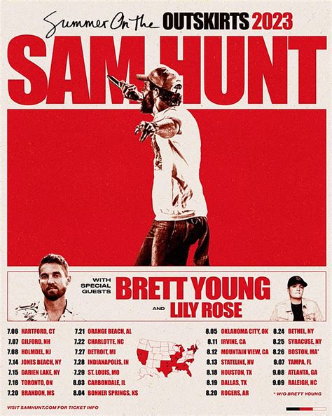 Sam Hunt Announces SUMMER ON THE OUTSKIRTS TOUR with Special Guests Brett Young and Lily Rose ...