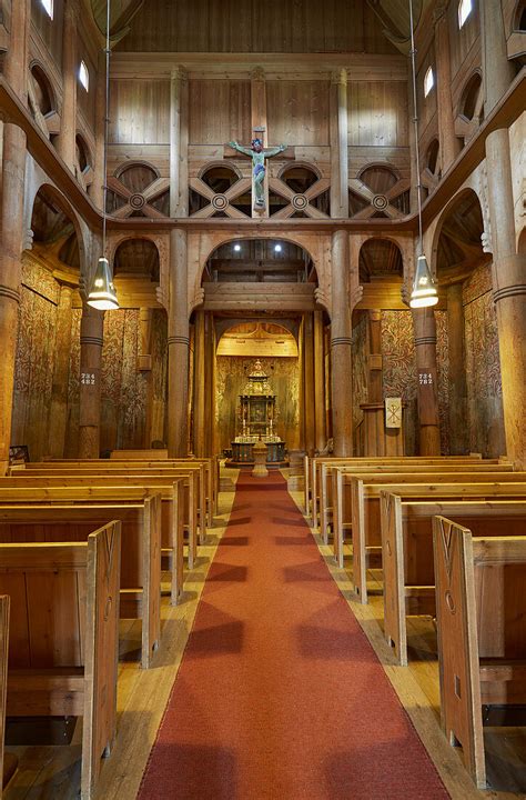 Interior view of Heddal Stave Church, … – License image – 71348231 lookphotos