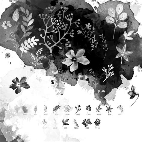 16 Watercolor Floral Brushes - Photoshop brushes