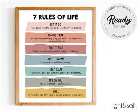 7 Rules of Life Poster, Mental Health Poster, Note to Self, Self Love Poster, Self Esteem ...