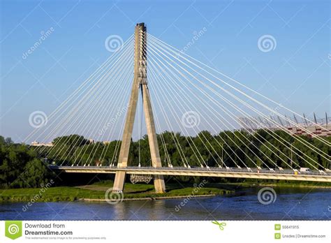 Modern Bridge in Warsaw Over Vistula River Stock Image - Image of ...