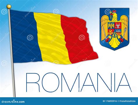 Romania Official National Flag and Coat of Arms, EU Stock Vector ...