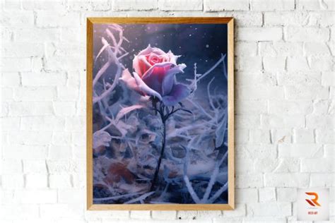 Whimsical Winter Pink Rose Wall Art Graphic by Ricco Art · Creative Fabrica