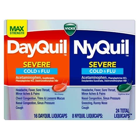 Vicks Dayquil & Nyquil Severe Cold & Flu Relief Liquicaps - Acetaminophen - 24ct : Target