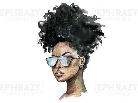 Afro Black Woman Sunglasses Watercolor Digital Clip Art Download ... - Clip Art Library