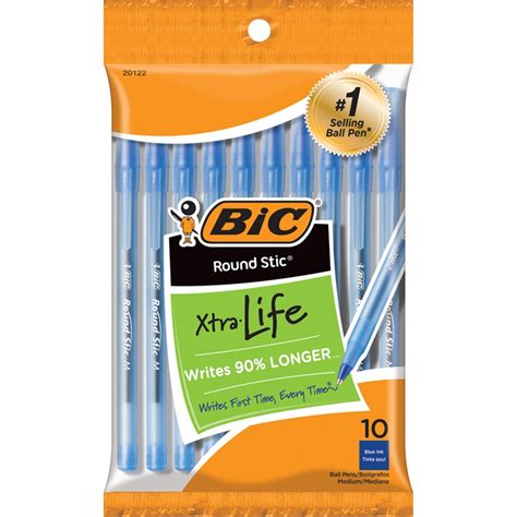 Round Stic Xtra Life Ballpoint Pen, Medium Point (1.0mm), Blue, Pack of 10 - BICGSMP101BE | Bic ...