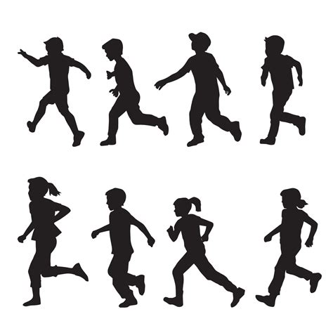 set of Kids happy running vector silhouette on white background ...