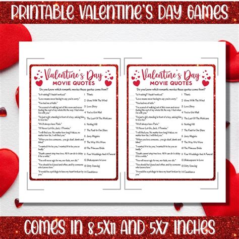 Printable Valentine's Day Movie Quotes Party Game Instant - Etsy