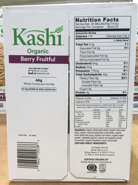 Kashi Organic Berry Fruitful Wheat Cereal Nutrition Facts Product Back Panel Ingredients List ...