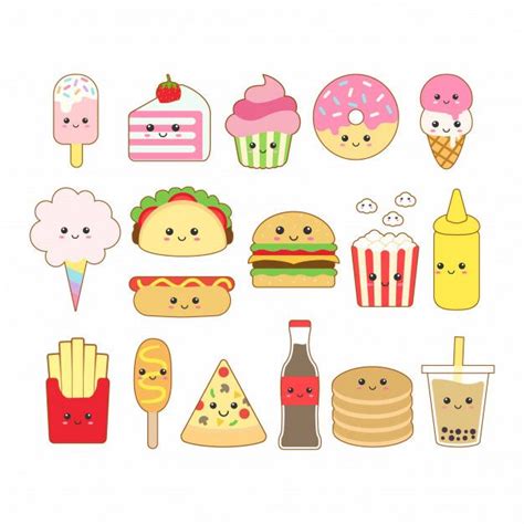 Mão Desenhada Coleção De Comida Kawaii | Cute food drawings, Kawaii ...