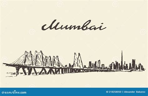 Mumbai Skyline Vector Illustration Drawn Sketch | CartoonDealer.com #73310426