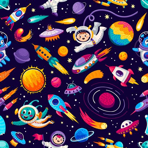 Cartoon kids space and galaxy seamless pattern 22231068 Vector Art at ...