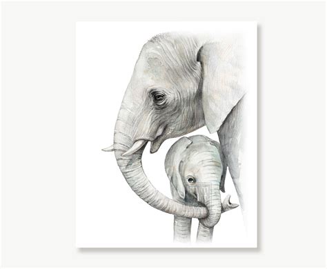 Elephant Gift Mom and Baby Elephant Watercolor Painting - Etsy