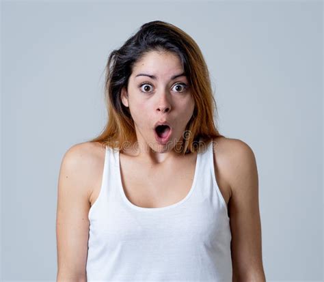 Happy Young Attractive Woman Shocked with Surprised Funny Face. Human Expressions Stock Image ...