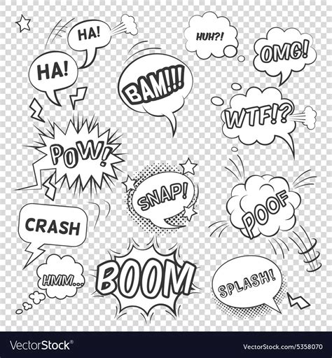 Pop art black white bubbles set Royalty Free Vector Image