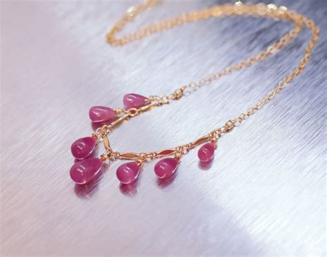 Pink Sapphire Necklace Natural Pink Sapphire Drops Sapphire - Etsy