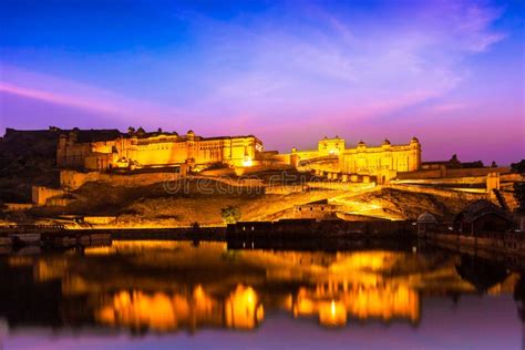 Amer Fort at Night in Twilight. Jaipur, Rajastan Stock Photo - Image of attraction, sightseeing ...