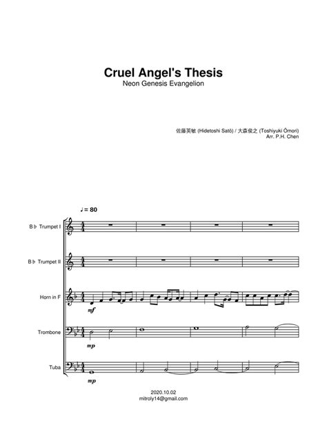 Cruel Angel's Thesis Sheet music for Trumpet (In B Flat), Trombone, French Horn, Tuba (Brass ...