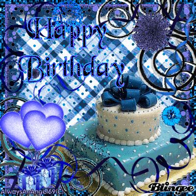 Happy Birthday Blue Flowers Gif