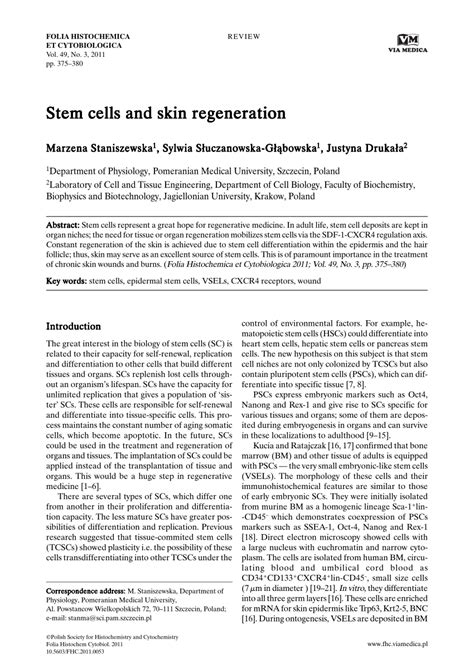 (PDF) Stem cells and skin regeneration