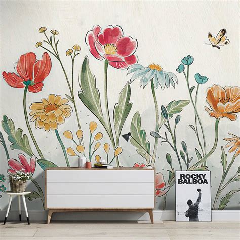 Custom Mural Wallpaper Nordic Flowers Plant Pattern | BVM Home