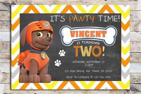 Birthday Invitation - Paw Patrol | Chevron (Zuma) | Paw patrol ...