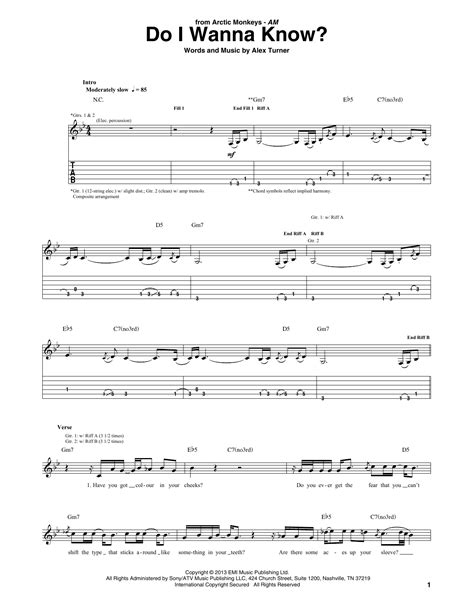 Arctic Monkeys "Do I Wanna Know?" Sheet Music Notes | Download ...