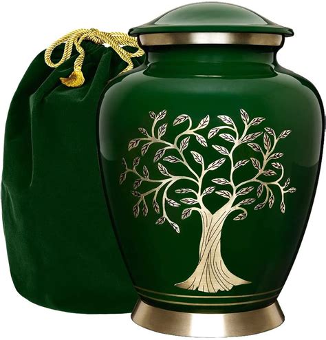 Trupoint Memorials Modern Tree of Life Green Large Cremation Urn for Human Ashes - With Velvet ...