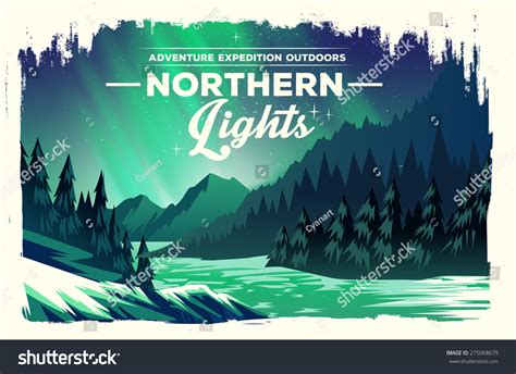 Vector Poster Landscape Green Northern Lights Stock Vector (Royalty ...