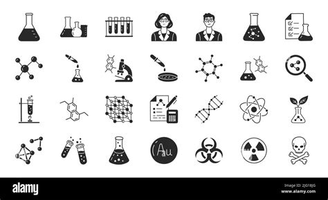 Chemistry doodle illustration including flat icons - flask, lab tube, scientist, propper, petri ...