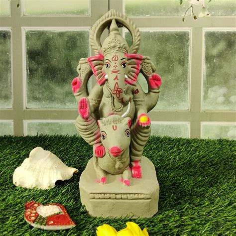 Buy Pooja Gallery 11" INCH Akhuga Eco Friendly Ganpati, Ganpati Visarjan Home Decor Mati Ganesh ...
