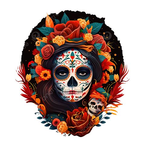 Dia De Los Muertos Niña Cara Calavera Con Marco De Flores PNG ,dibujos ...